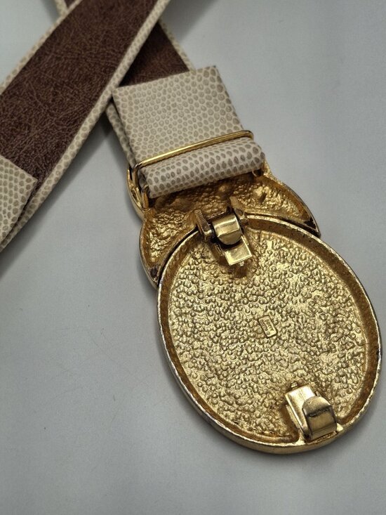 VTG 70s 80s Ornate  Gold-Tone Buckle Embossed Beige/Brown  Textured  Belt main image 14